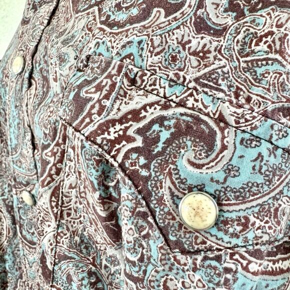 Panhandle Shirt Men’s XXL Button Down Blue Brown Short Sleeve Western Paisley - Picture 10 of 13
